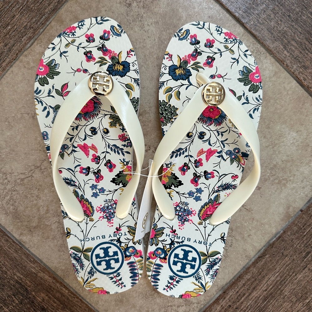 Tory Burch New Ivory/Gabriella Floral Flip Flops